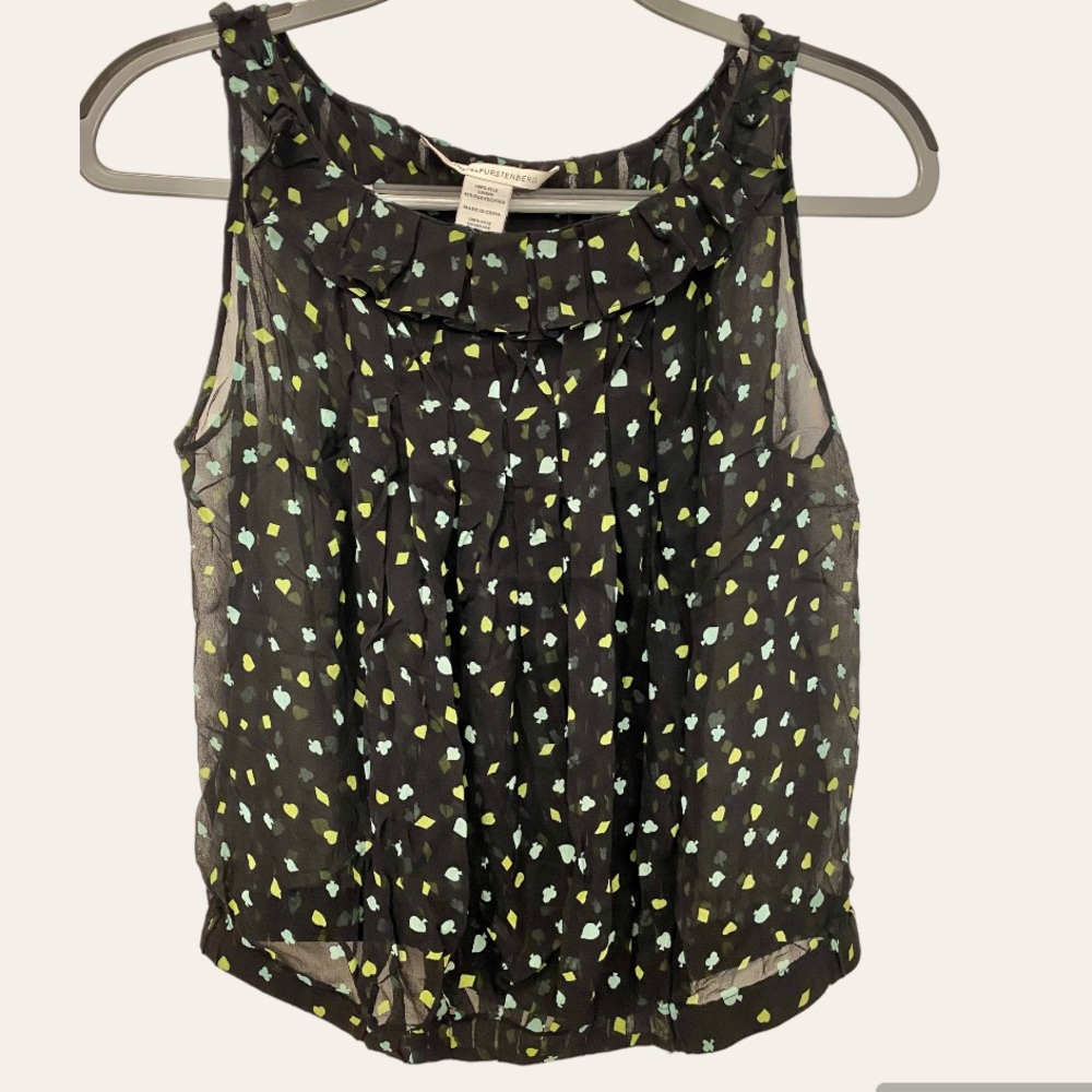Diane Von Furstenberg Sheer Silk top with Card suits print ♠️♣️